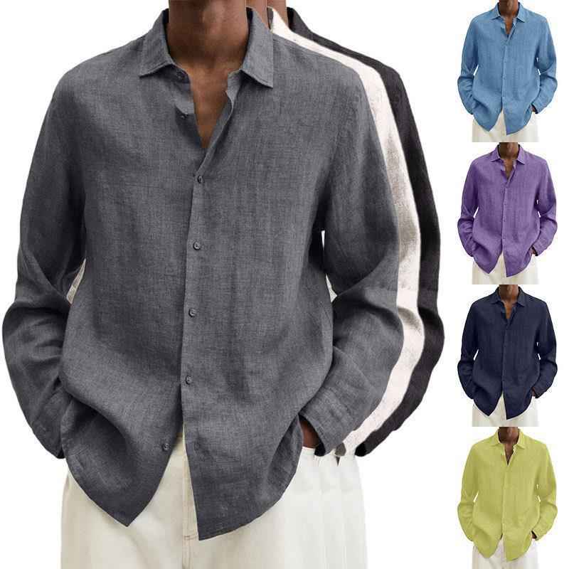 Loose Button Cotton and Linen Cardigan Shirt Men