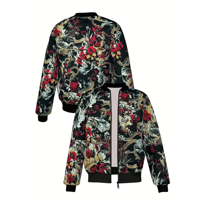 Retro Colorful Flower Jacket Men's Clothing Streetwear Graffiti Long Sleeve Jackets Harajuku Trend Autumn Casual Zipper Coat - Colouronova