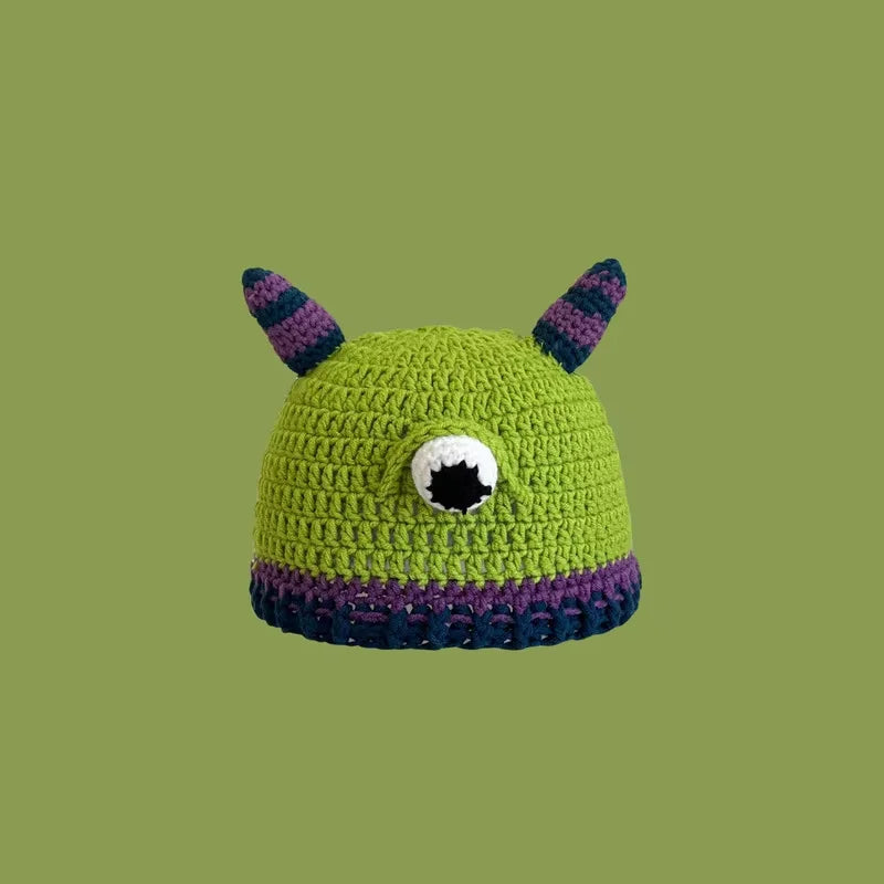 Halloween Green Monster Shrek Style Knitted Hat Funny Cartoon Beanie Cute Strawberry Head Cover Cosplay Party Props for Gifts - Colouronova
