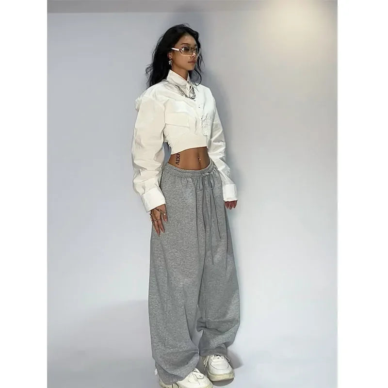 Casual Gray Sweatpants Women Wide Leg Black Joggers Classic Baggy Streetwear Female Oversized Sports Trousers - Colouronova