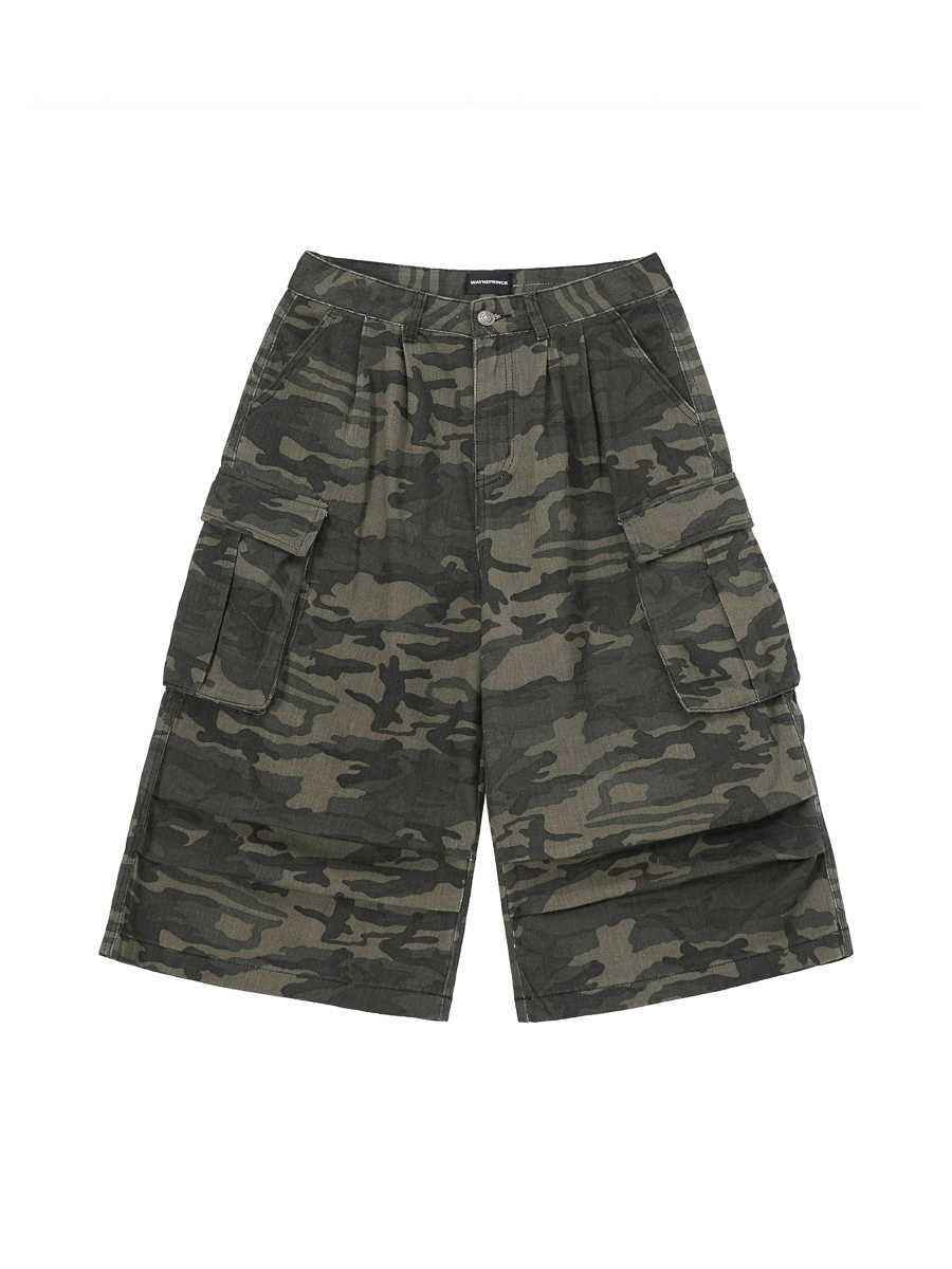 American Retro Camouflage Wide Leg Cropped Pants