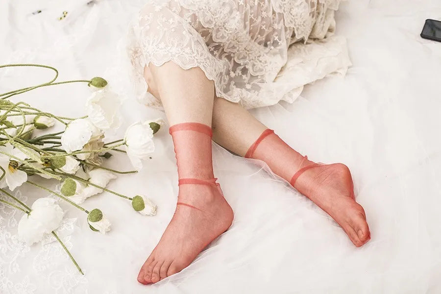 Sexy Lace Mesh Fishnet Socks Mixed Fiber Transparent Stretch Elasticity Ankle Net Yarn Thin Women Cool Socks 1pair=2pcs SLU07 - Colouronova