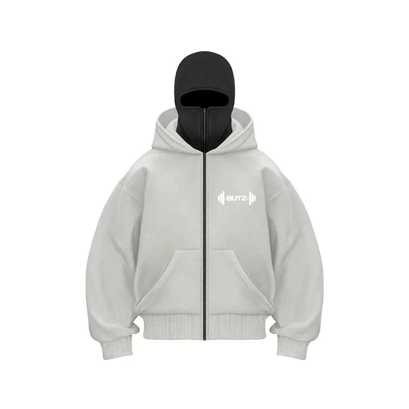 Men's ninja hat casual sweatshirt for autumn/winter, men's double-hat windproof jacket with face mask, breathable sweatshirt for Colouronova