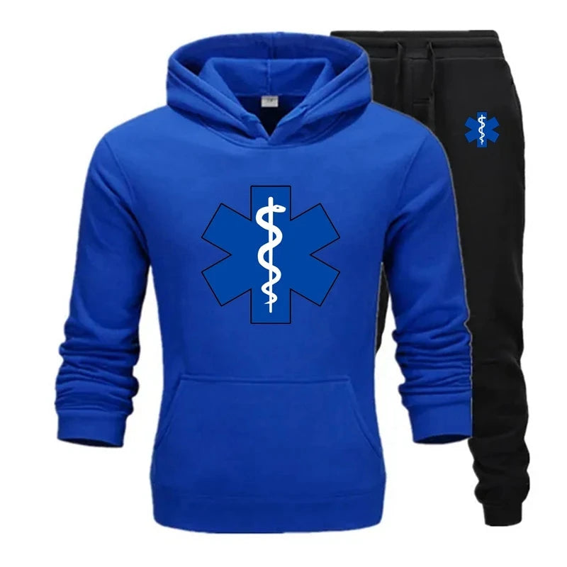 Basic Men/Women 2Pcs/Sets Sweatshirt Hoodies Pants 2024 Male Ambulance emblem Gyms Fitness Tops Joggers Sportswear Tracksuits Colouronova