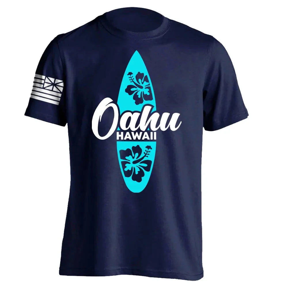 Men's Cotton Shirt OAHU HAWAII SURFING Distressed TShirt Unisex Surf Board Beach Tee Tops Summer Fashion Casual Short Sleeves Colouronova