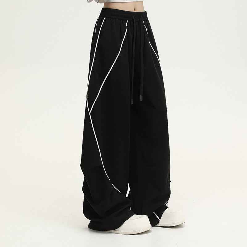American-style patchwork wide-leg pants