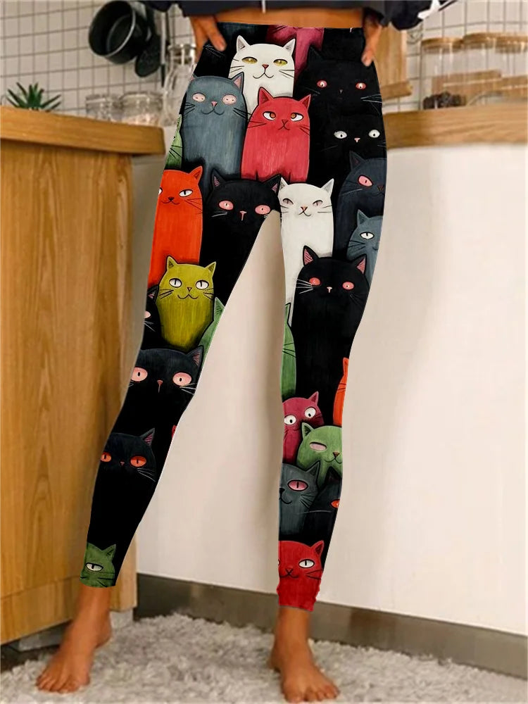Cute Cats Printed Long Socks Harajuku Leggings Y2K Style Role Playing Socks Fashion Casual Female Leggings - Colouronova