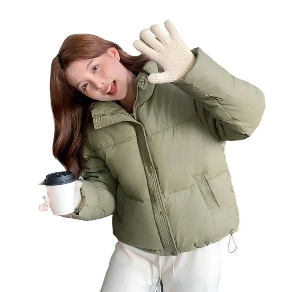 Winter Down Coat Thickened Padded Stand Collar Short Zipper Windproof Heat Retention Outwear Cotton Jacket - Colouronova