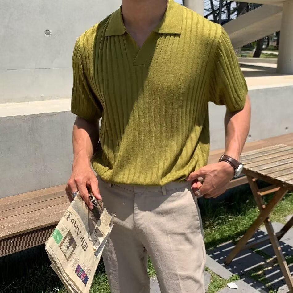 Fashion Casual Lapel Pure Color Polo Shirt Casual Knitted Short-Sleeved Men's Summer New Breathable Trendy Men's T-Shirt Colouronova