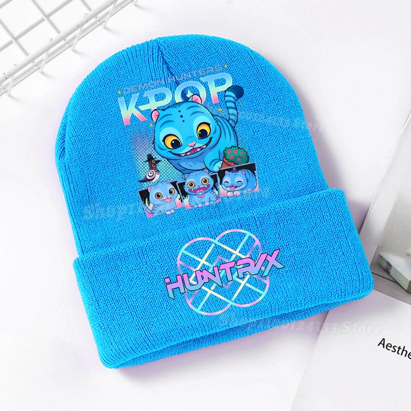 Demone Hunter Kids Knitted Hat Cute Anime Print Girl Beanie Cap Headgear Outdoor Street Warm Knit Cap Y2K Kawaii Game Party Gift - Colouronova