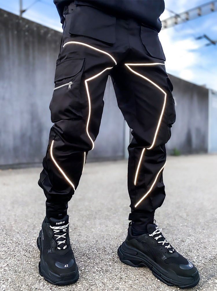Reflective strip straight-leg casual pants Colouronova