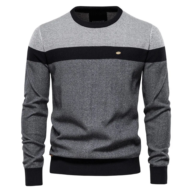 Men Striped Spliced Sweaters Round Neck Long Sleeve Pullovers Knit Sweater Casual Jumpers Streetwear Regular Autumn 2025 - Colouronova