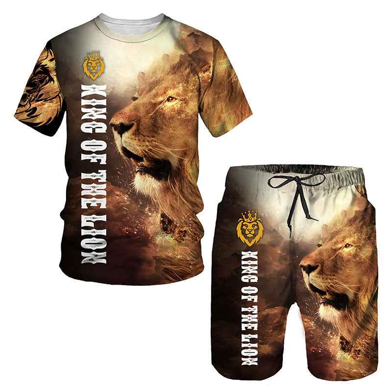 Men's 3D Lion Print Sportswear Set