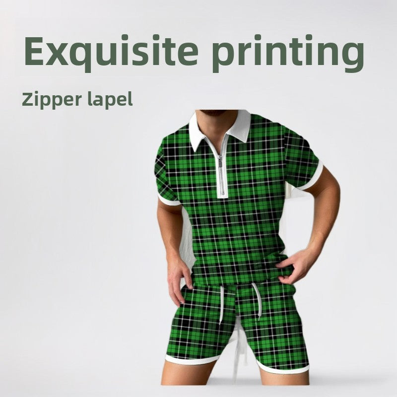 Men's Printed Polo Shirt and Shorts Set Colouronova