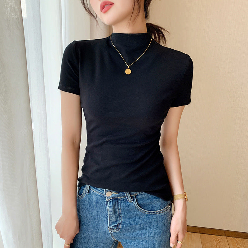 Women's Half Turtleneck Short-Sleeve Cotton Shirt Colouronova