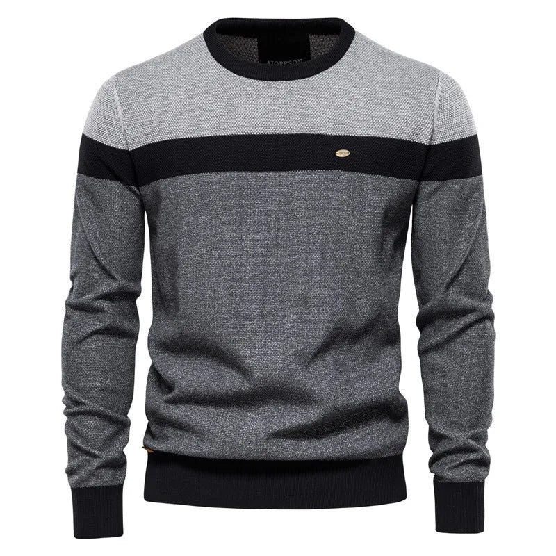 Men Striped Spliced Sweaters Round Neck Long Sleeve Pullovers Knit Sweater Casual Jumpers Streetwear Regular Autumn 2025 - Colouronova