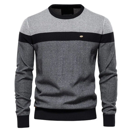 Men Striped Spliced Sweaters Round Neck Long Sleeve Pullovers Knit Sweater Casual Jumpers Streetwear Regular Autumn 2025 - Colouronova