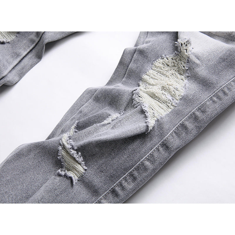 Mens Stretch Ripped Embroidered Jeans Colouronova