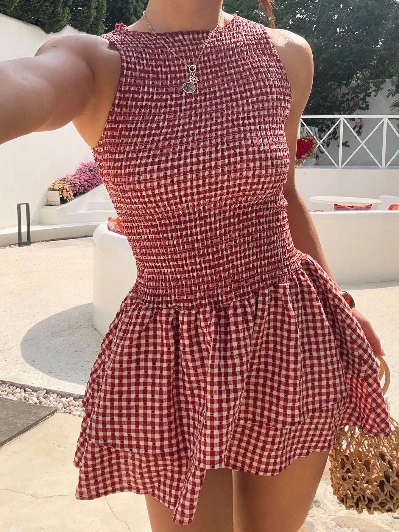 Vintage Grid Pattern Suspender Dress Colouronova