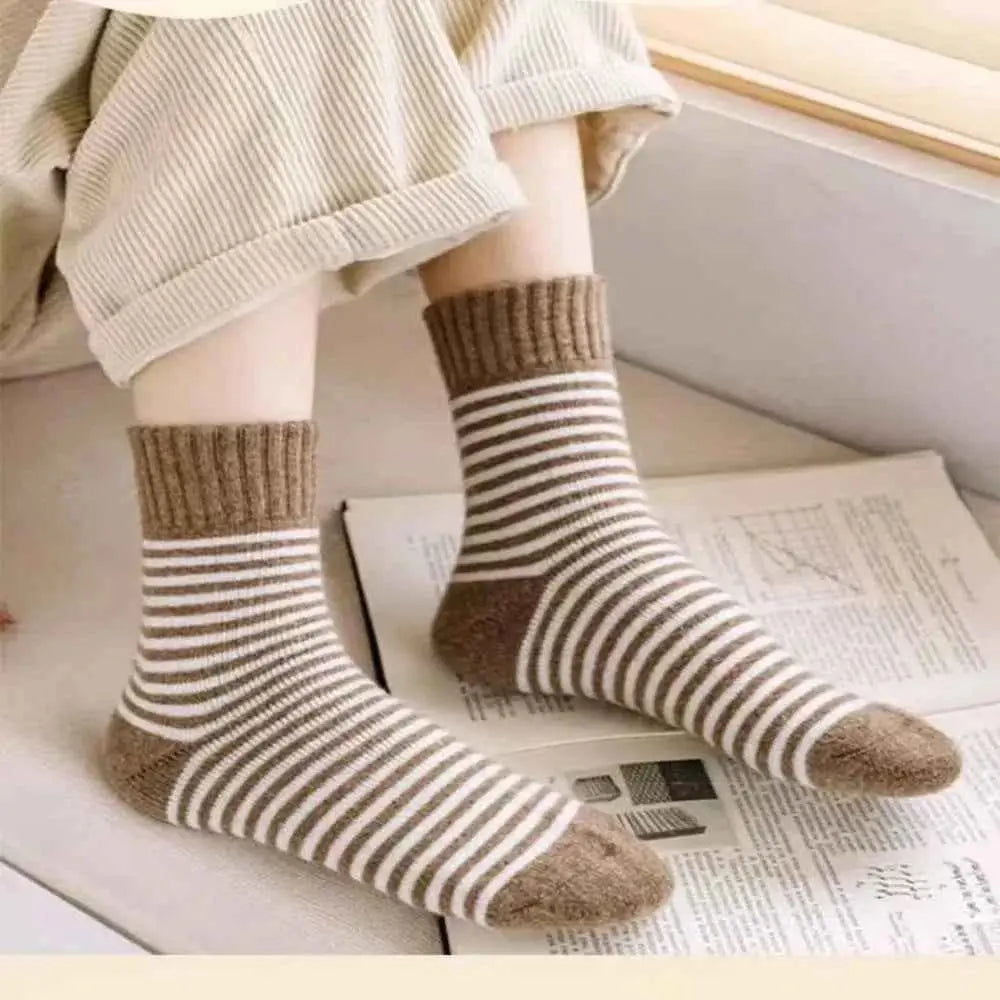 1 pair Winter Socks Warm Soft Fluffy Bed Socks stripes Japanese Korean Wool Thicken Fleece Socks Ladies Home Floor Slipper