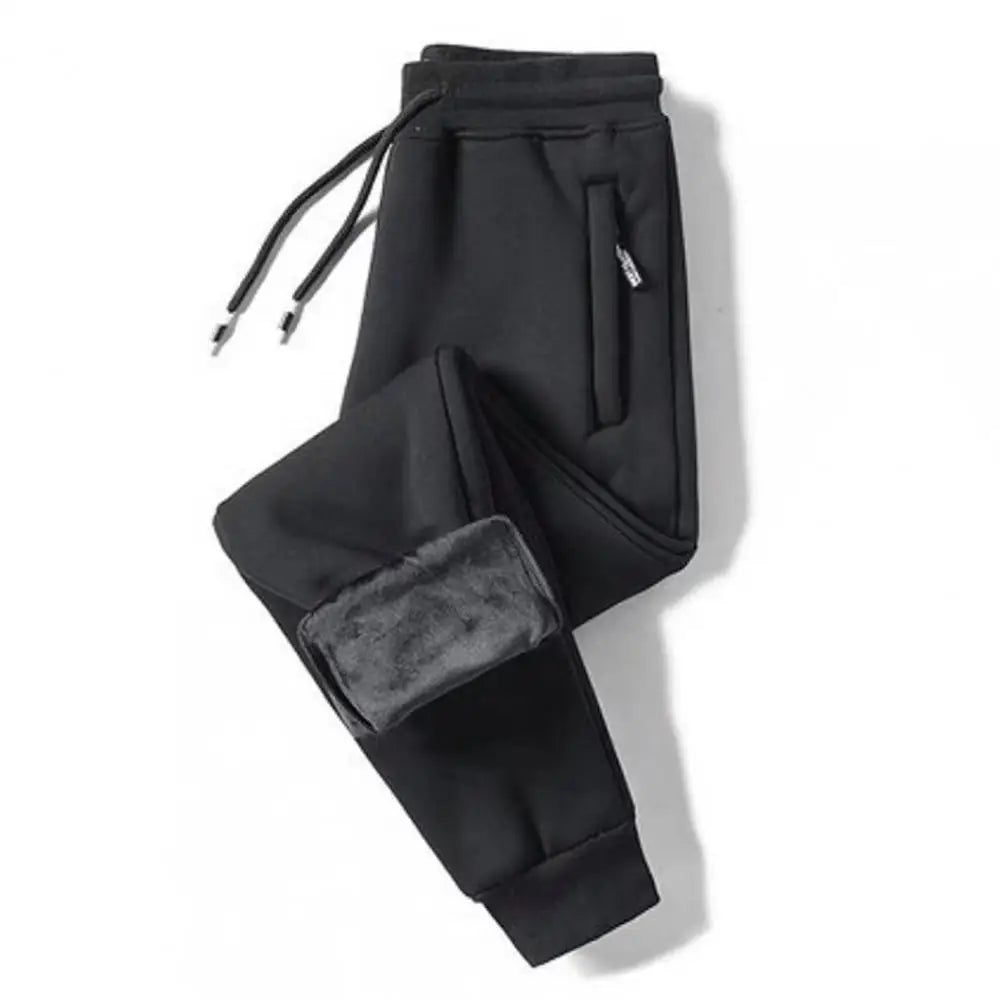Winter Pants for Men Men's Thick Fleece-lined Jogger Pants with Zippered Pockets for Winter Outings Sports Warm Loose for Autumn - Colouronova