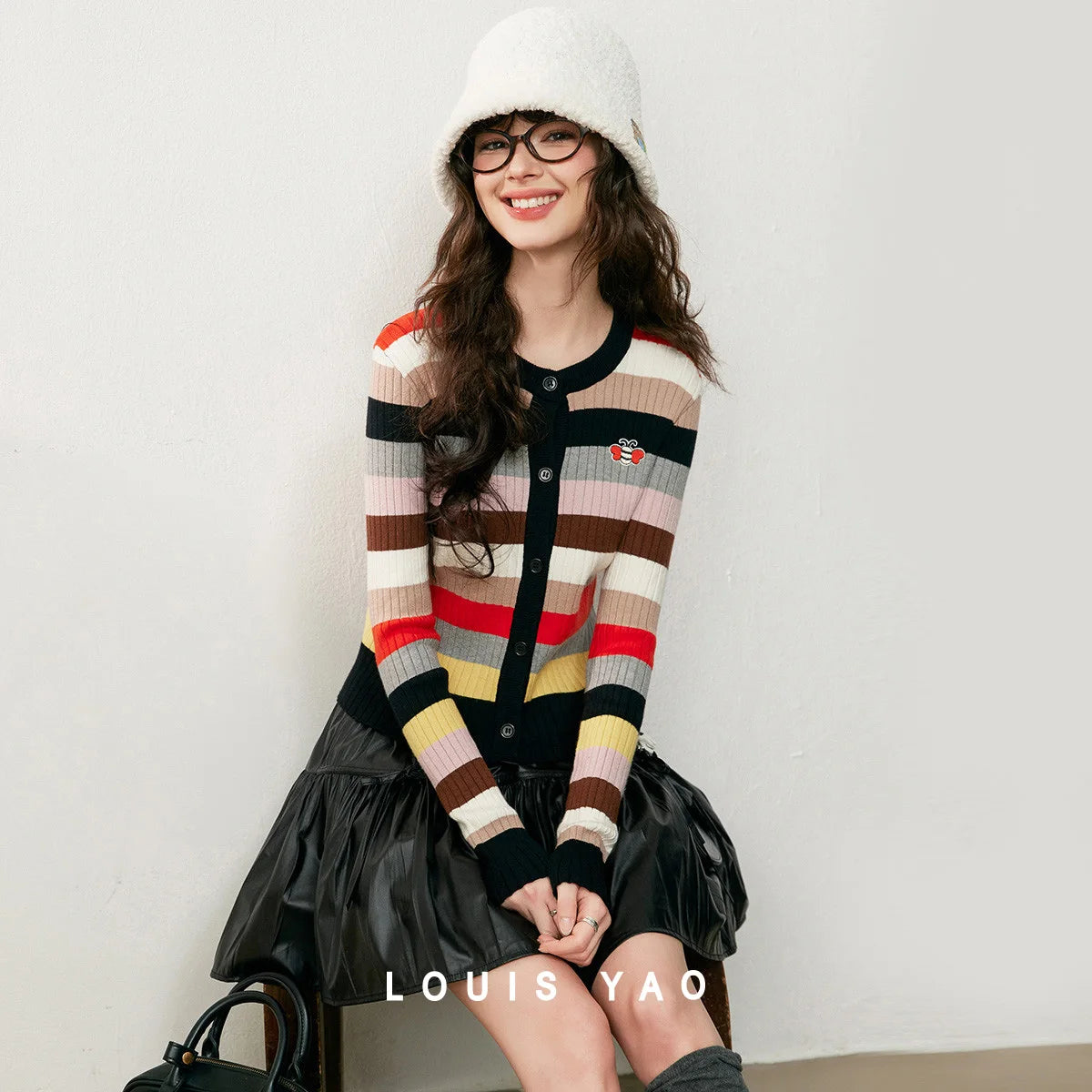 LOUIS YAO Colorful Striped Women's Knitted Sweater 2025 Autumn Fashion Cardigan Micro Elastic Slim Fit Knitted Long Sleeved Top - Colouronova