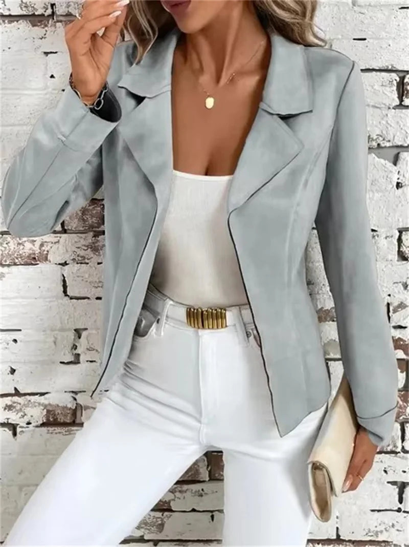 Casual Temperament Slim Women's Jacket Long Sleeve Cardigan Commuting Autumn New Female Street Fashion Turn-down Collar Coat Top - Colouronova