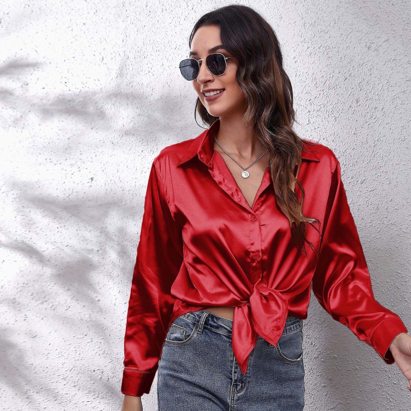 Satin Long-Sleeve Shirt Colouronova
