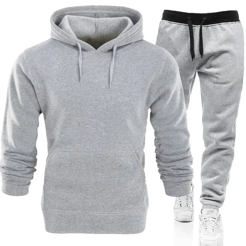 Men Tracksuits Autumn Winter Fleece Warm Suit 2 Pieces Sets Hooded Sweatshirt Pants Long Sweatpants Streetwear Men Outfit Set - Colouronova
