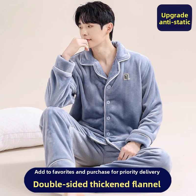 Men's Coral Fleece Pajama Set Long Sleeve