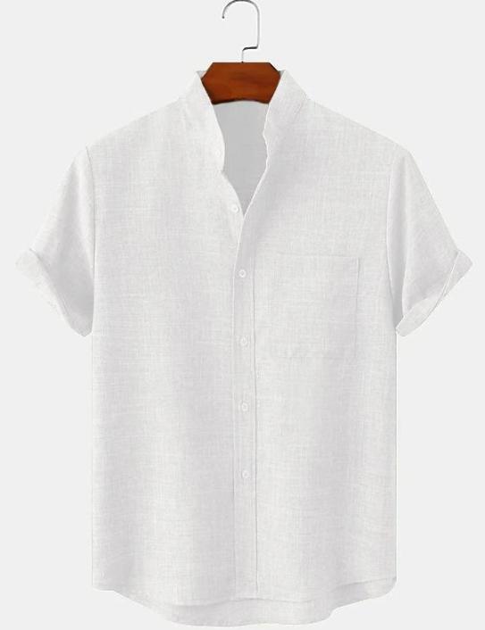 Mens Cotton Linen Stand Collar Shirt Colouronova