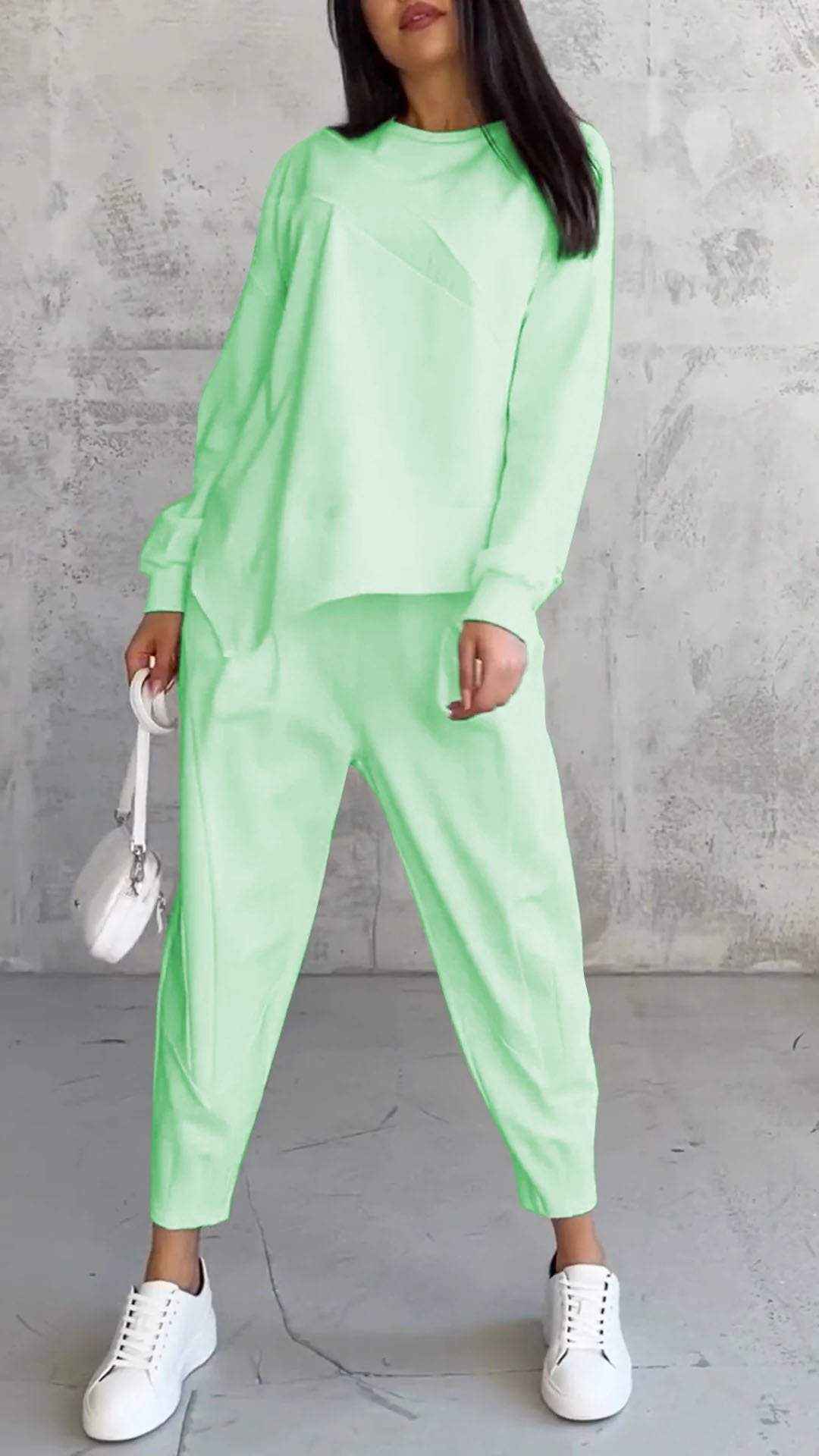 Women's Casual Round Neck Loose Long Sleeve Sweatshirt Set