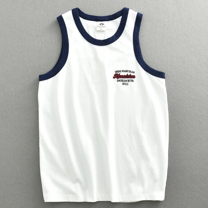 Summer Japan Retro Printed Basketball Loose Sleeveless T-shirt Tank Tops American Vintage Casual 100% Cotton Vest Tees for Men - Colouronova