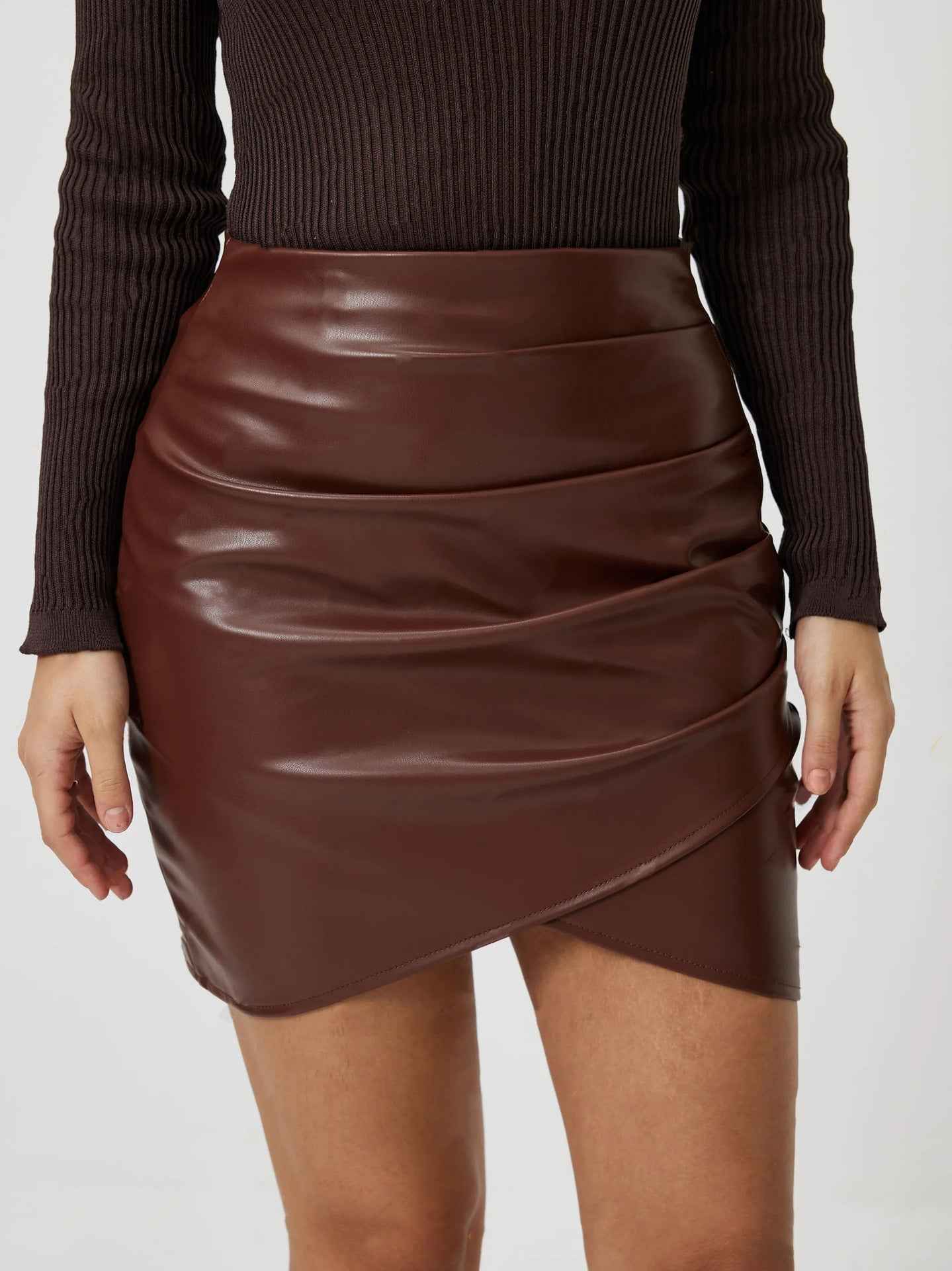 Elegant PU Leather A-Line Short Skirt