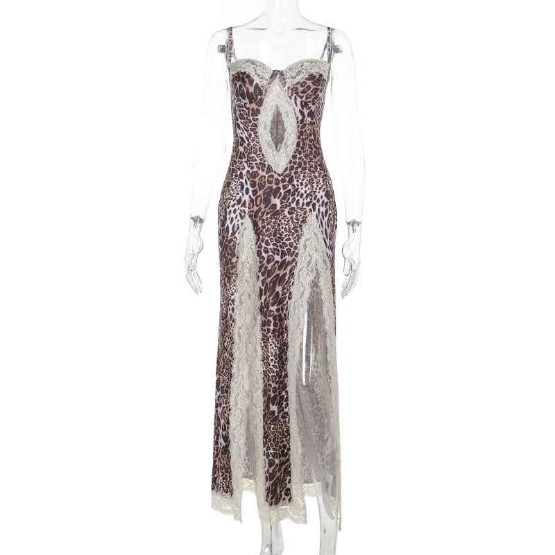 Leopard Print Lace Strap Dress