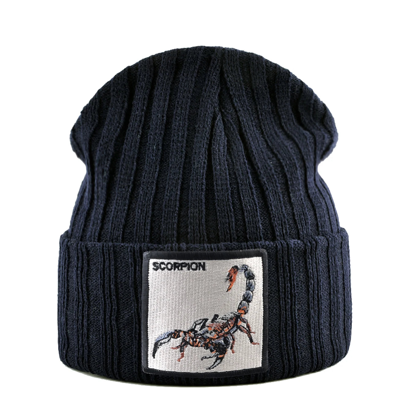 Unisex Black Beanie Hat With Animals Embroidery Patch Knitted Skull Cap For Men Women For Autumn Winter Streetwear Bonnet Hats - Colouronova