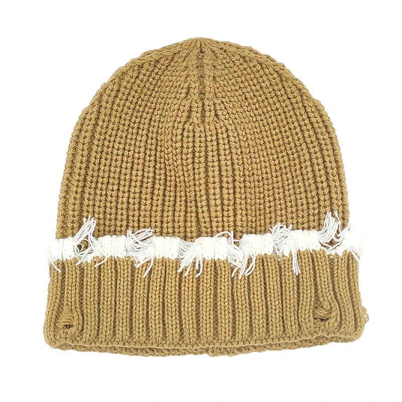 Y2K Knitted Beanie Hats Winter Warm Wool Caps With Holes Hip Hop Streetwear Accessories New Color Matching - Colouronova