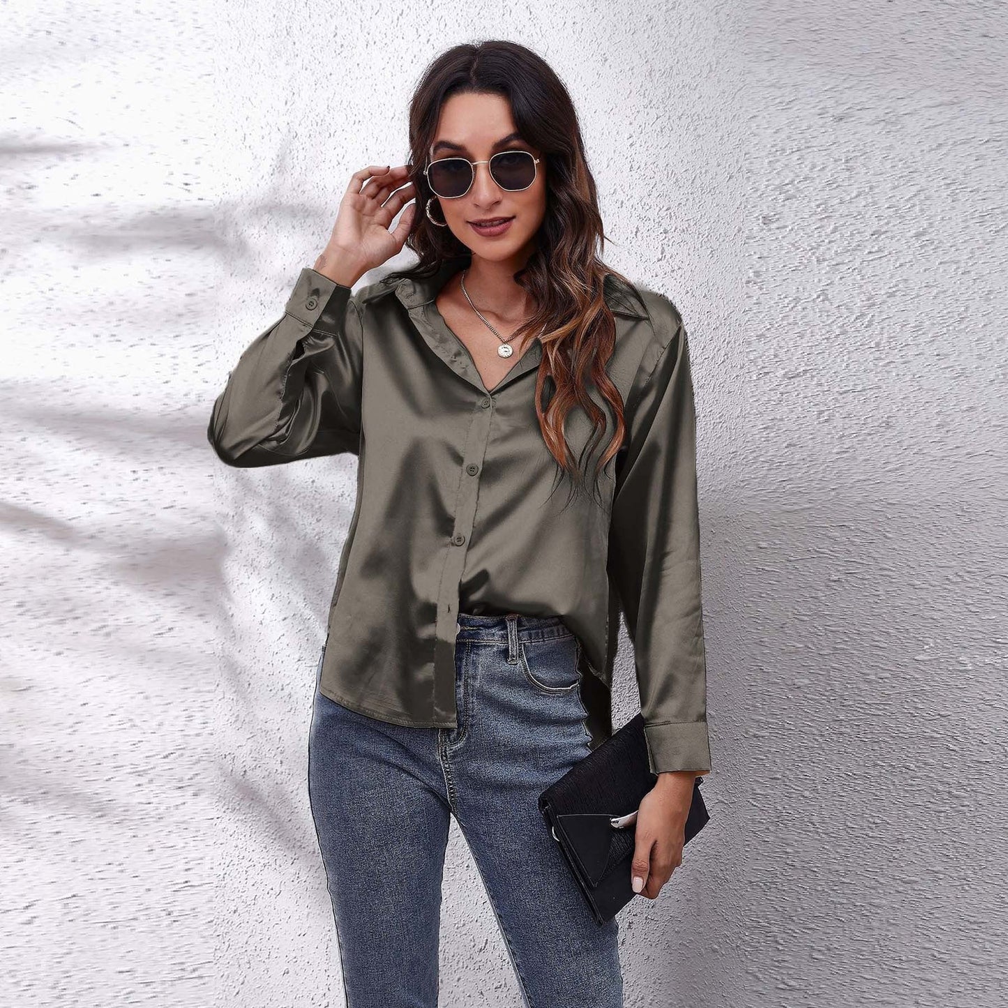 Satin Long-Sleeve Shirt Colouronova