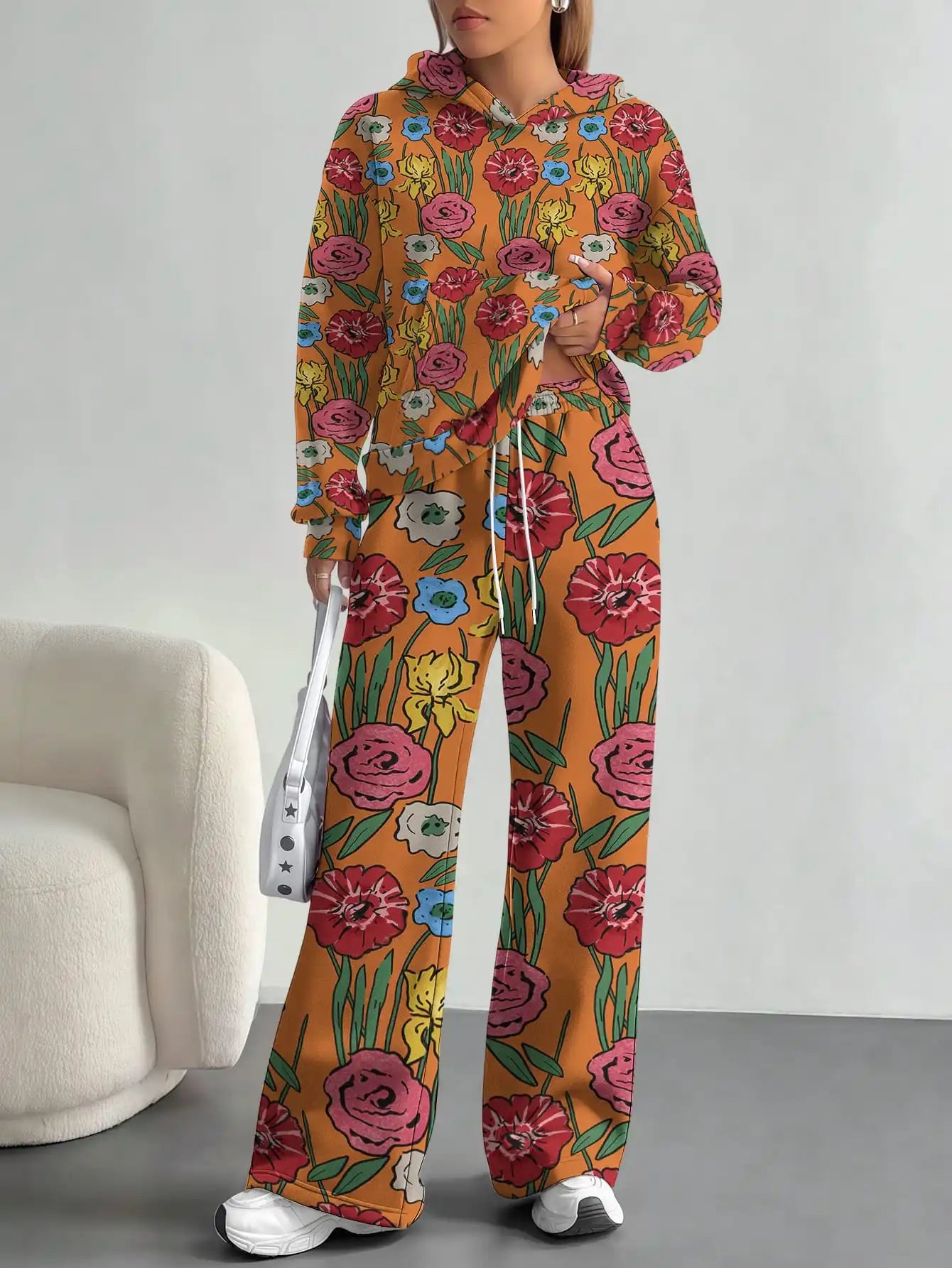 Splicing foreign trade 2025 floral pattern new hot style autumn and winter new fashion casual European and American suits for - Colouronova