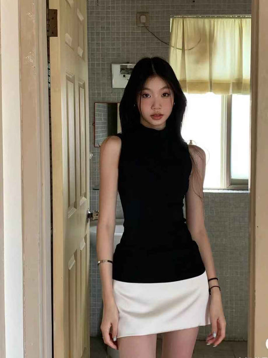 Womens Retro Half Turtleneck Sleeveless Top