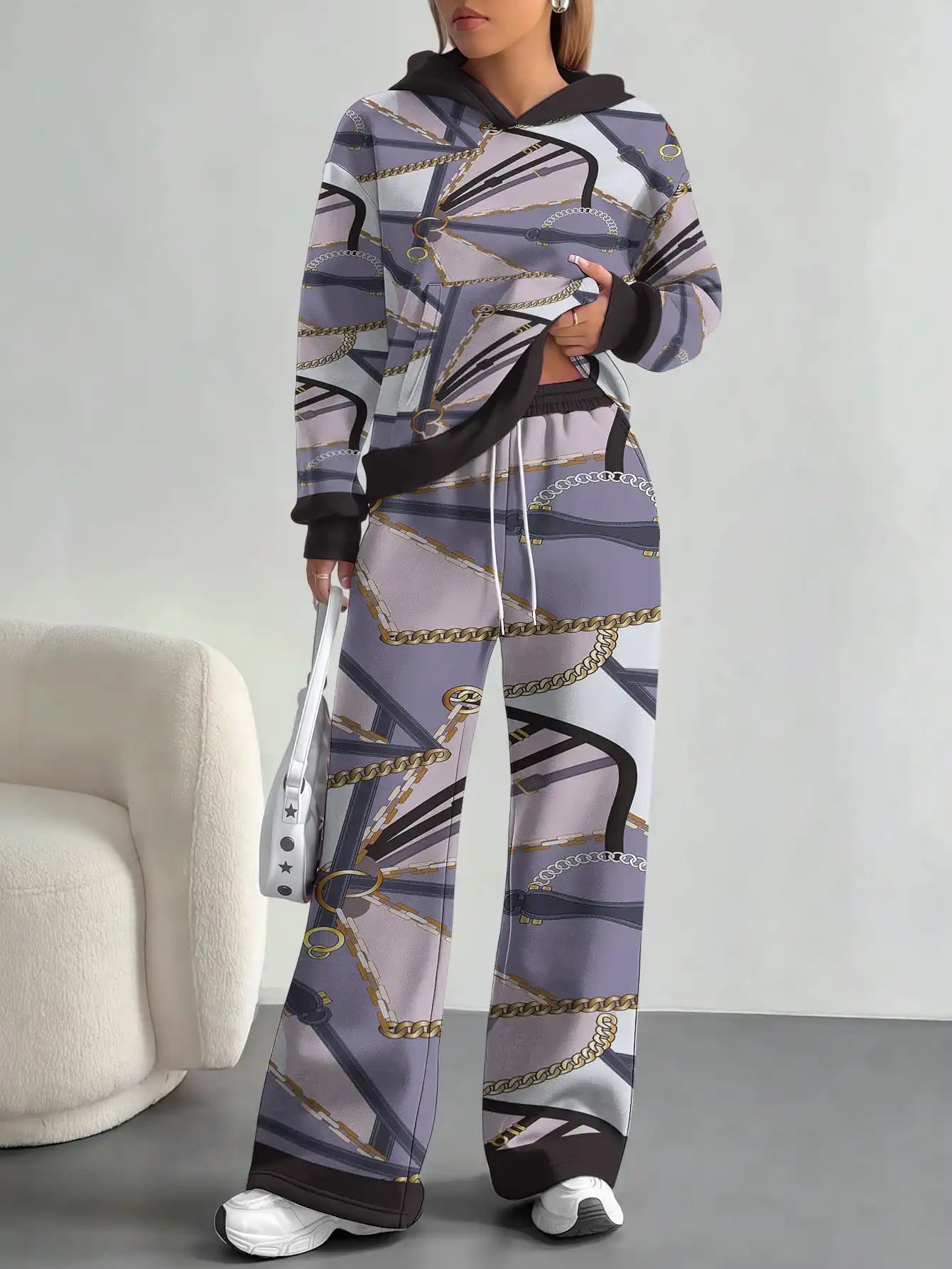 Foreign trade flame splicing printing new hot style 2025 new pink gradient fashion casual European and American women's suit - Colouronova