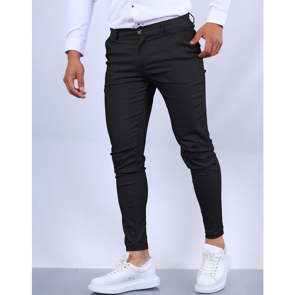 Men's Solid Color Texture Casual Foot Dress Pants Colouronova