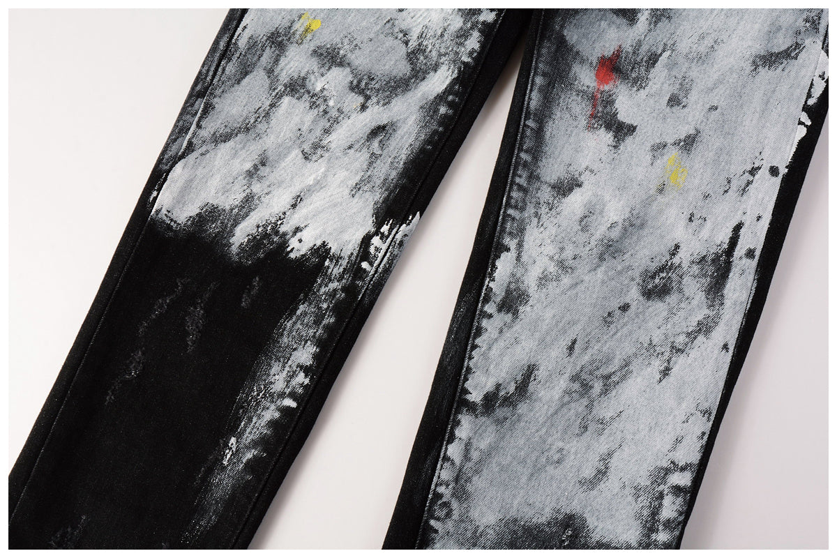 Hole-punched oil painting jeans Colouronova