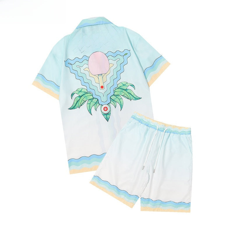 Men's Summer Striped Print Casual Shirt and Shorts Set Colouronova