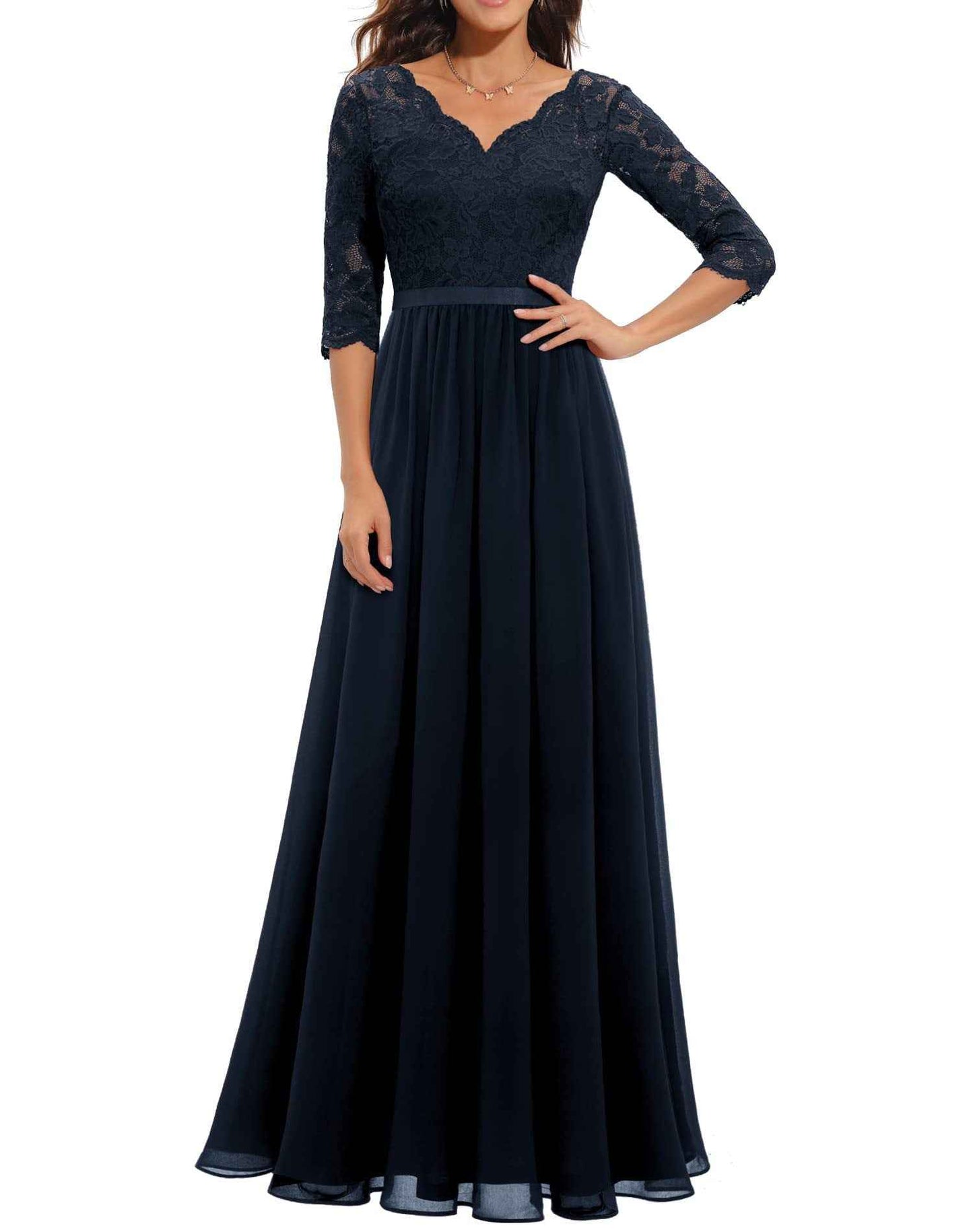 Lace Splicing Long Waist-Cinching Dress