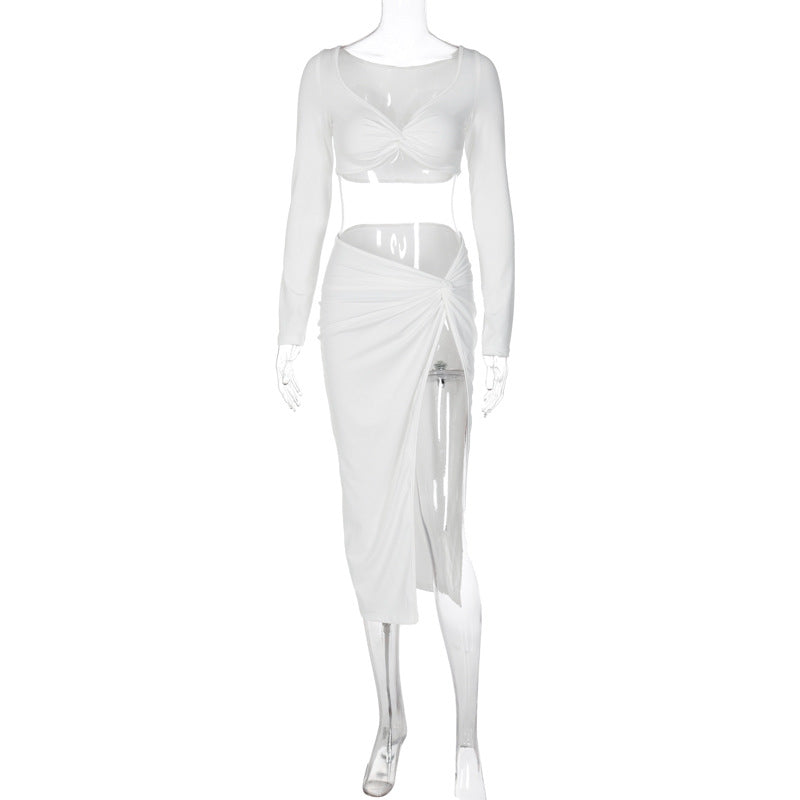 Long-Sleeved V Neck Suit Colouronova