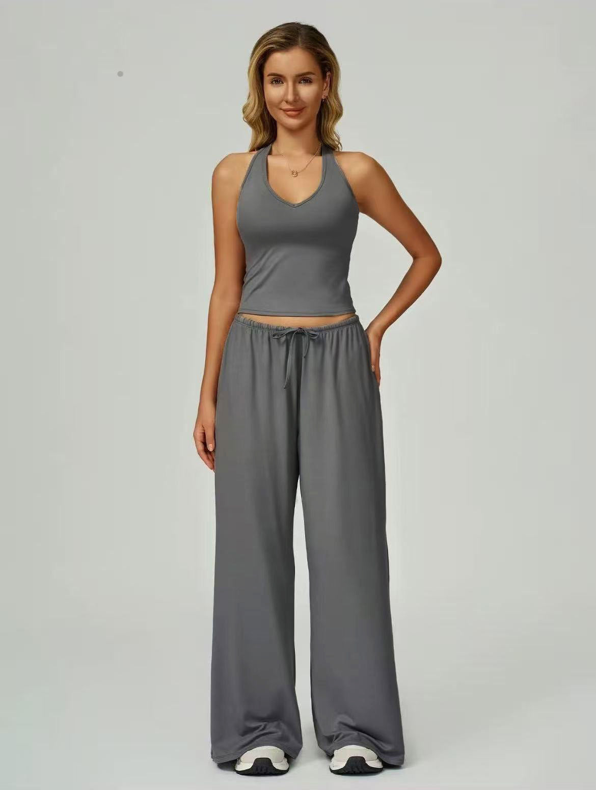 Sleeveless Vest and Wide-Leg Pants Set Colouronova