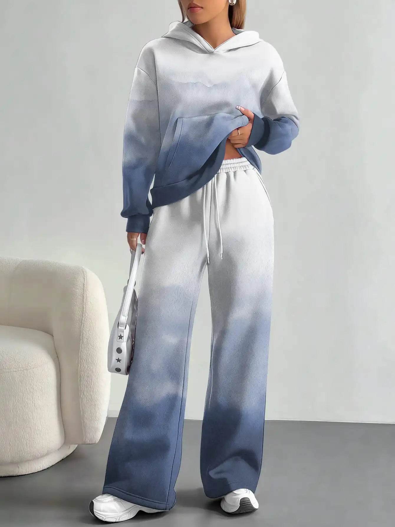 Foreign trade flame splicing printing new hot style 2025 new pink gradient fashion casual European and American women's suit - Colouronova