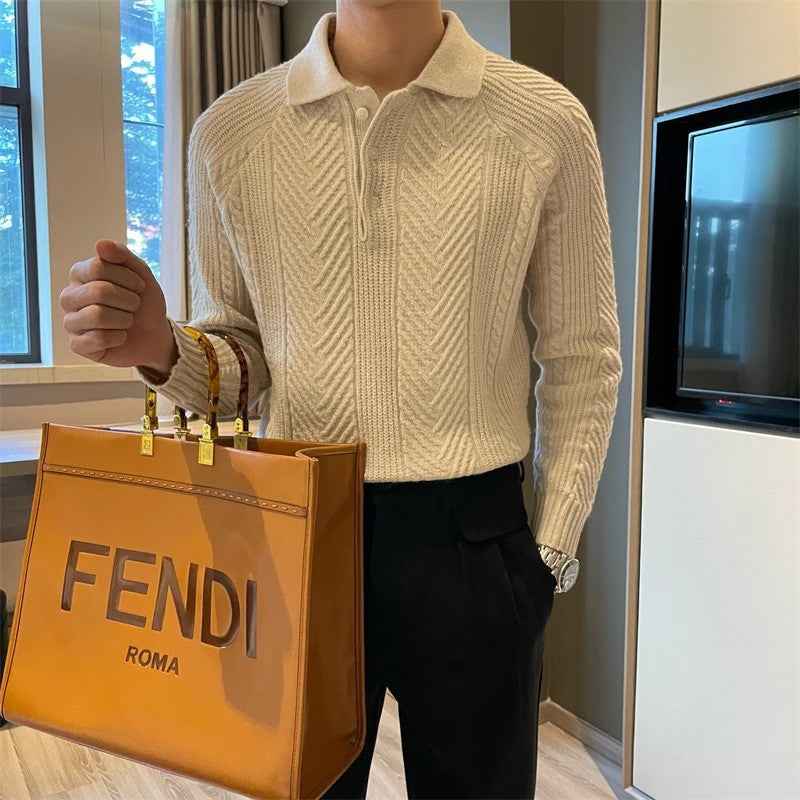 Men's light mature style long-sleeved knitted sweater