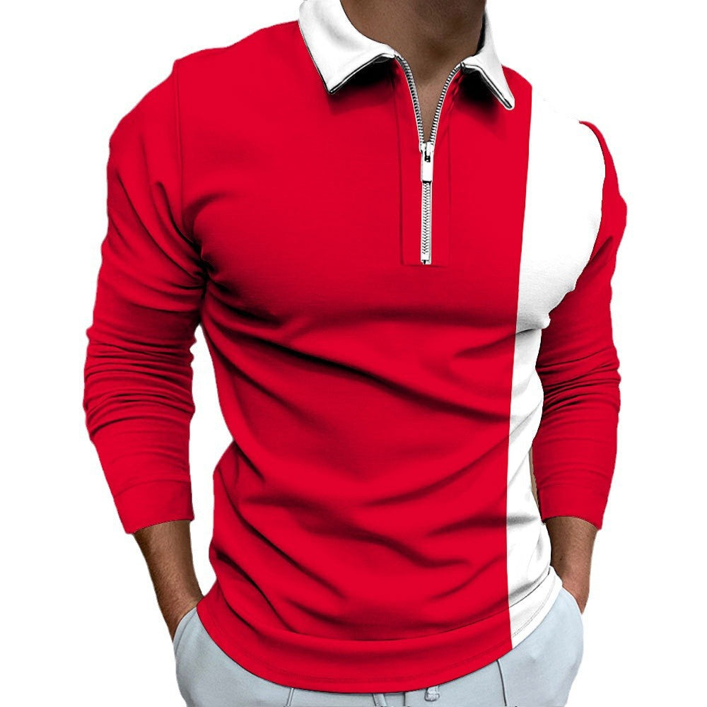 Men's Long Sleeve Color Block Polo Shirt Colouronova